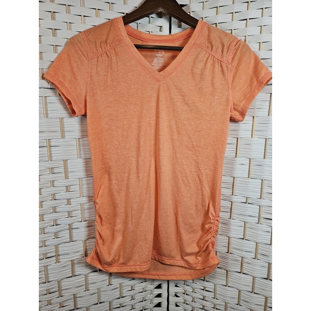 Danskin Now Women's Dri More M Semi Fitted Bright Neon Orange Short Sleeve Top